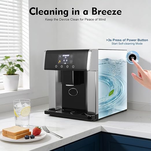 Ice Maker Dispenser, 2-in-1 Ice Maker Machine Countertop with Self-Cleaning Self-Dispensing Touch Control Status Warning Light & Translucent Visual Window Nugget Ice Maker for Homes Cafes Offices Etc