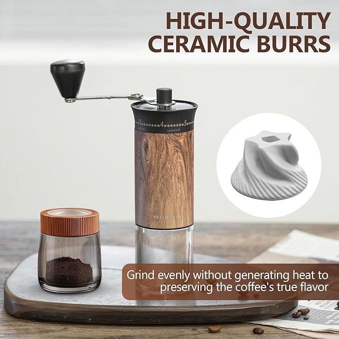 SYLORIA Manual Coffee Grinder with 56 External Adjustable Settings Hand Coffee Bean Mill with Ceramic Burr and Foldable Handle