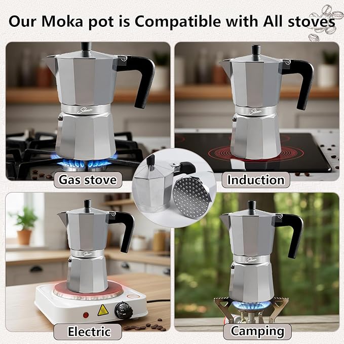 9 Cup Stovetop Espresso Maker Italian Moka Pot, Stove Top Cuban Coffee Maker, Greca Mocha Pot(Basic, 15 oz/450ml)