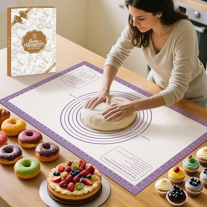 Non Stick Pastry Mat,Extra Large Silicone Baking Mat with Measurement, Food Grade Dough Rolling Mat for Making Cookies Macarons Bread Pie Crust, Easy to Clean& Multi-Purpose