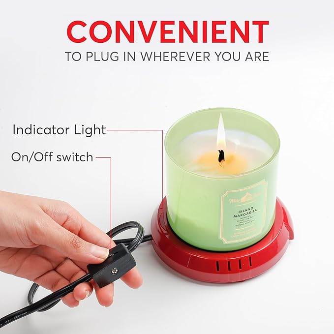 Large Candle Warmer Plate Safely Releases Scents Without a Flame - Used as Candle Jar & Coffee Warmer for Home & Office, 1 Pack, Red