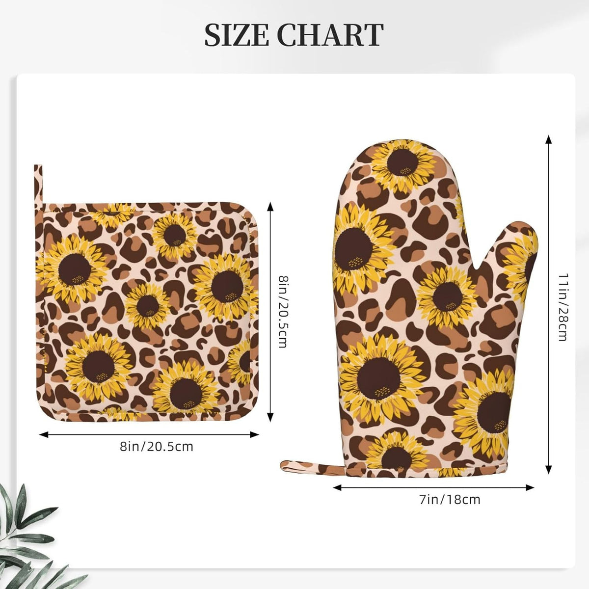 Sunflowers Leopard Print Oven Mitts and Pot Holders Set of 4 Silicone Kitchen Mitten Gloves and Non-Slip Sunflower Leopard Print Potholders Set Heat Resistant Oven Gloves Hot Holders for BBQ