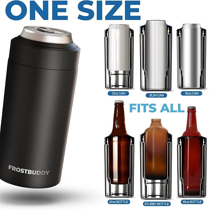 Frost Buddy Universal Can Cooler - Fits all - Stainless Steel Can Cooler for 12 oz & 16 oz Regular or Slim Cans & Bottles - Stainless Steel (Pink Checkered)