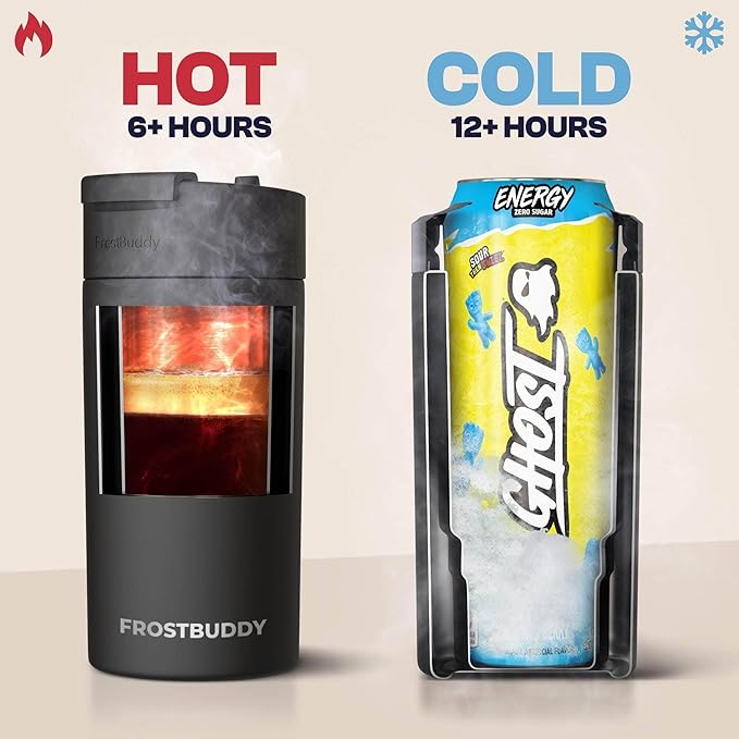 Frost Buddy Universal Can Cooler - Fits all - Stainless Steel Can Cooler for 12 oz & 16 oz Regular or Slim Cans & Bottles - Stainless Steel (Blue Ice Cream)