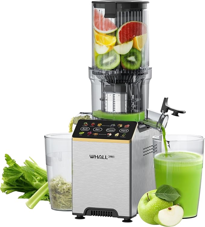 Cold Press Juicer, Touchscreen Juicer Machines with Wide Feed Chute, Stainless Steel Masticating Juicers Easy to Clean, Ergonomic Operational Panel Design, High Juice Yield, Gray