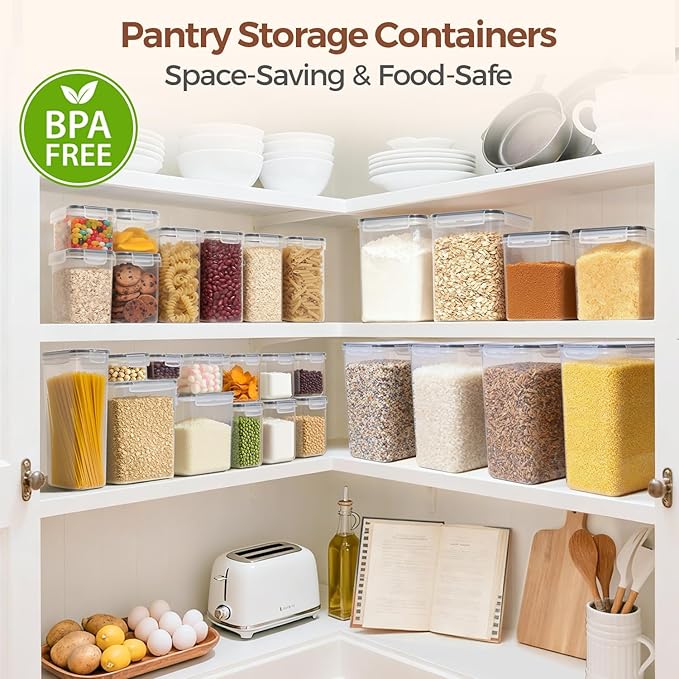 ComSaf Food Storage Containers with Lids Set of 3 (2L/2.1Qt) (1.4L/1.5Qt) (0.8L/0.8Qt), Airtight Food Storage Container, Plastic Canister Sets for Kitchen, Pantry Organizer for Sugar, Cereal and Snack