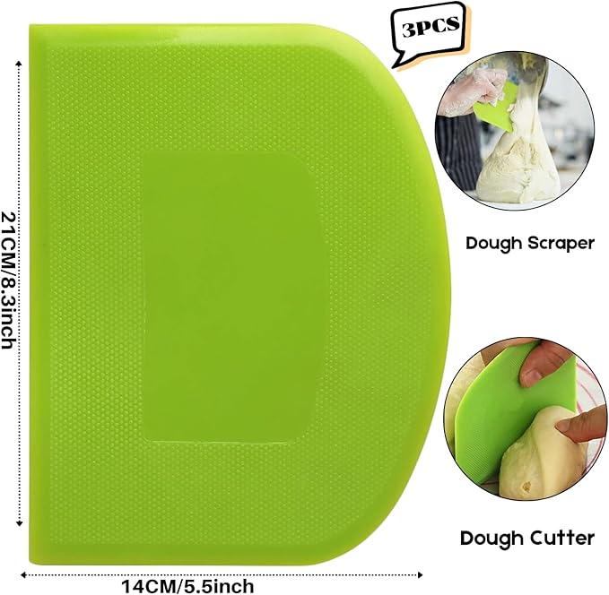 SURDOCA Dough Scraper Bench Scraper - 3P 8.3x5.5" Plastic Flexible Bowl Scraper, Sharp Edge & Angles Cake Scraper. Non-Slip Bakeware Decorating Tools Sculpting & Modeling Tools - White+Yellow+Green