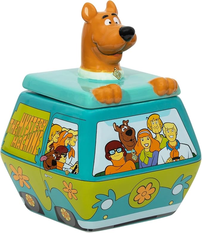 Silver Buffalo Scooby-Doo Mystery Machine Small Sculpted Ceramic Snack Jar Featuring Scooby-Doo, Shaggy, Velma, Daphne, and Fred, 5” x 5” x 6.75”