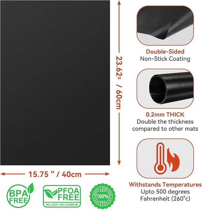 Oven Liners for Bottom of Oven + Silicone Pastry Baking Mat with Measurement