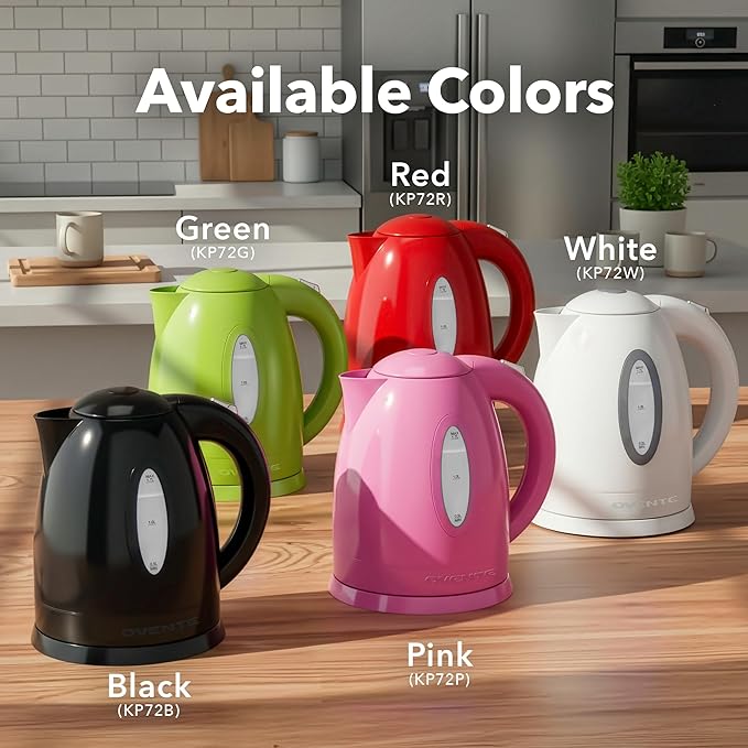 OVENTE Electric Kettle, 1.7L Fast Boiling Water Heater for Coffee or Tea, BPA Free with Water Level Gauge, Auto Shut-Off, Boil-Dry Protection, Indicator Light and Removable Filter, White KP72W