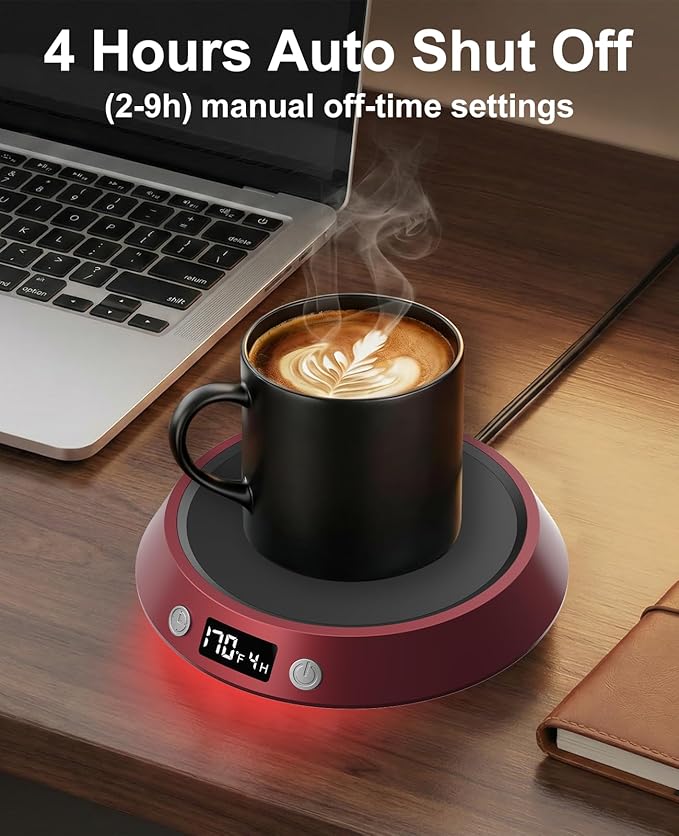 Kepwam Coffee Mug Warmer - 50W Electric Coffee Warmer for Desk 3 Temp Settings & 2-9 Timer Smart Cup Warmer for Desk Candle Warmer Plate with LED Lights Beverage Tea Milk Warmer for Home & Office