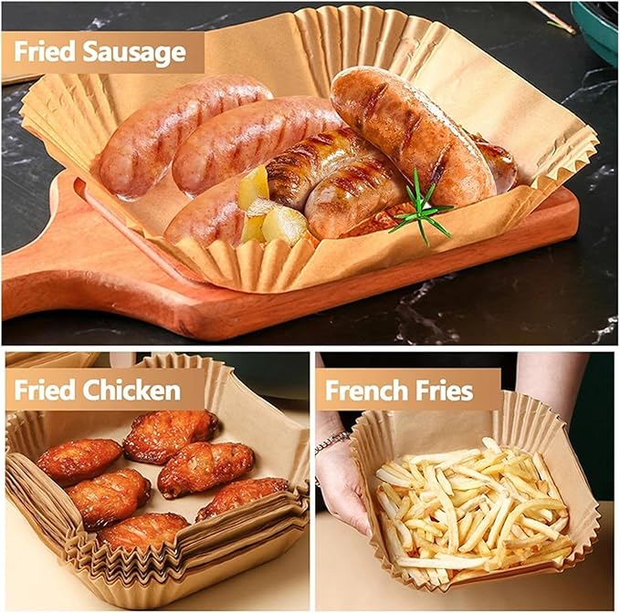 Large Air Fryer Disposable Paper Liners Nonstick 23cm Oven Airfryer Parchment Baking Paper ，Compatible For Ninja，Compatible For COSORI ，Grill Cooking Basket(20cm square,200 Pcs)