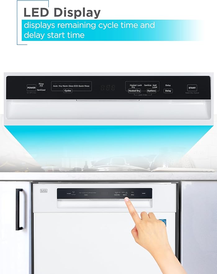 BLACK+DECKER 24" Built-In Dishwasher, 12-Place Setting Capacity with Stainless Steel Tub, Dish Washer with 5 Wash Programs and Smart Wash Cycle, ENERGY STAR Certified, BDW100MW, White