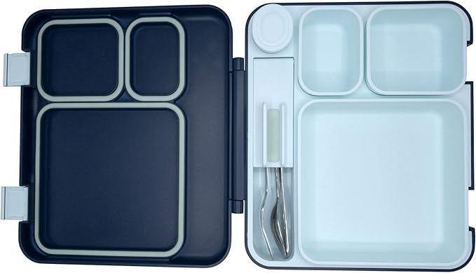 BUILT Microwave Safe Leak-Resistant 3-Compartment Bento-Style Lunch Box with Utensils and Dressing Container Poseidon Blue 5269835