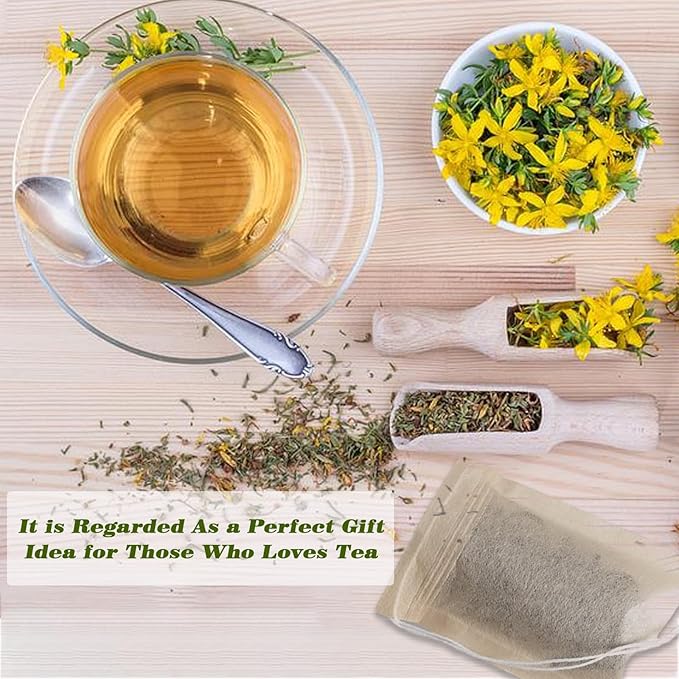 NEPAK 200Pcs Tea Filter Bags for Loose Tea,3.15 x 3.94 inch Disposable Tea Infuser,Empty Tea Bags with Drawstring,Natural Wood Pulp Material