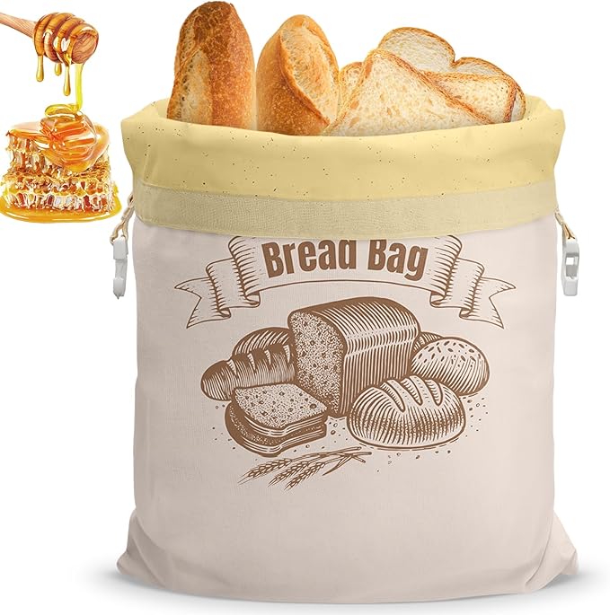 Cotton Beeswax Bread Bag(1Pack) Reusable Double-Lock Freezer Safe for Homemade Sourdough Bread Food Storage Gifts for Sourdough Bakers (Pattern 2)