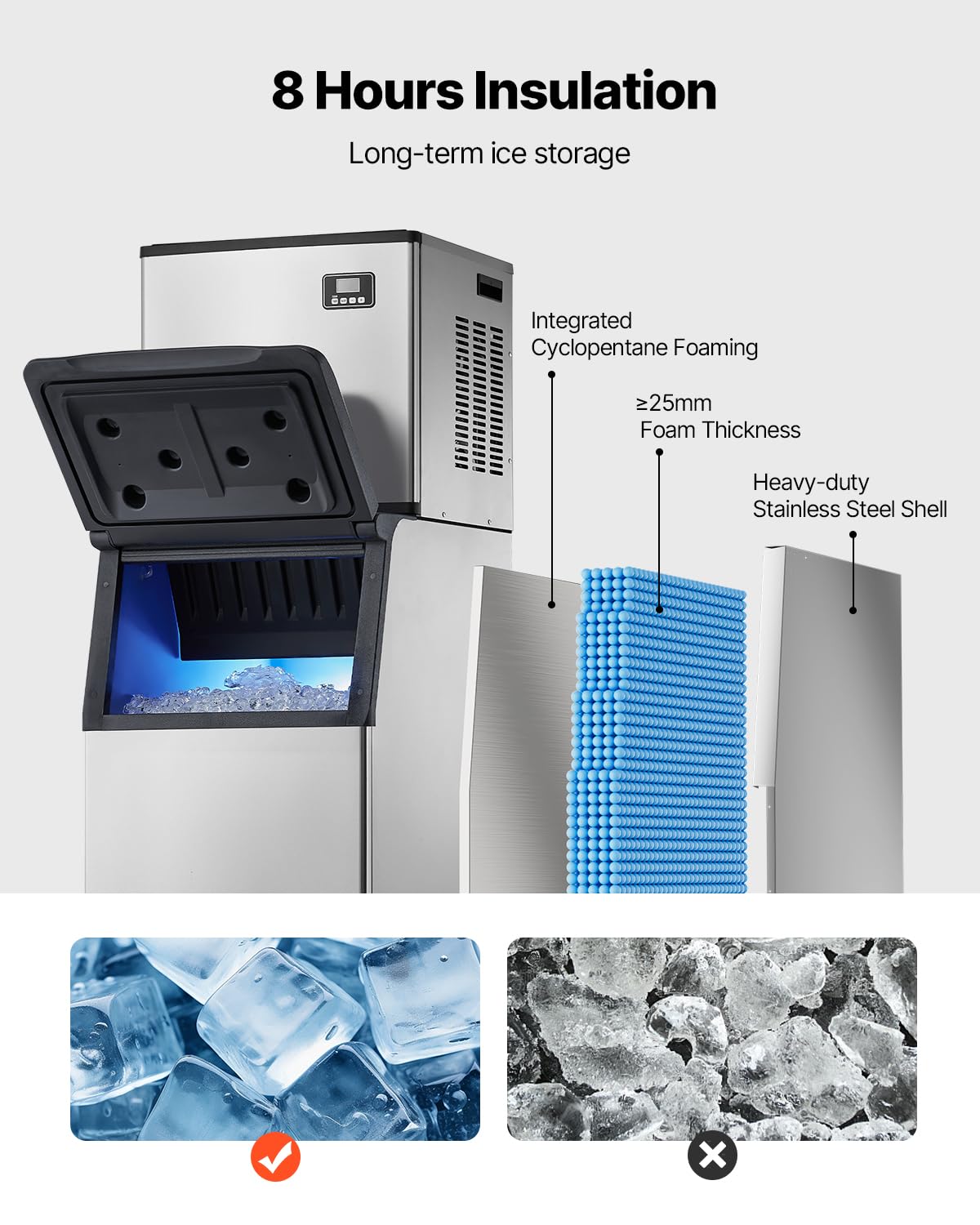 VEVOR Commercial Ice Maker Machine, 550LBS/24H Ice-Making Machine with 300LBS Large Storage Bin, Auto Self-Cleaning Ice Maker with Touchscreen for Bar Cafe Restaurant Business Commercial