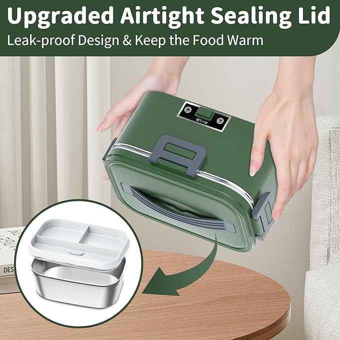 IFENROL Electric Heated Lunch Box for Adults, 100W 3-IN-1 2 Pack 1.8L Containers Heating Lunch Box for Men Portable Double Layer, Fast Heated Food Warmer,12V/24V/110V for Car Truck Office Home