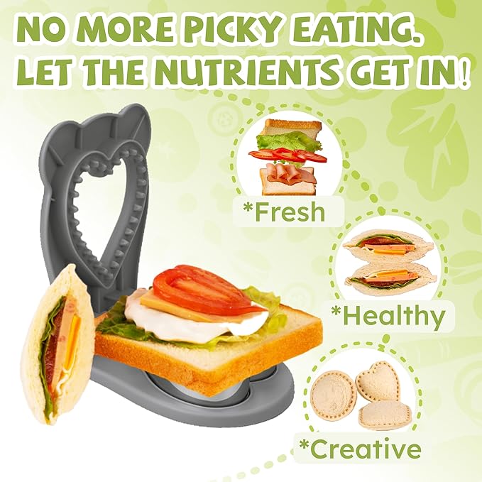 LEPCY Uncrustables Sandwich Maker Sealer Cutter, Crustless Sandwich Cutter, PB&J Uncrustable Maker - Color Grey, Heart Shape