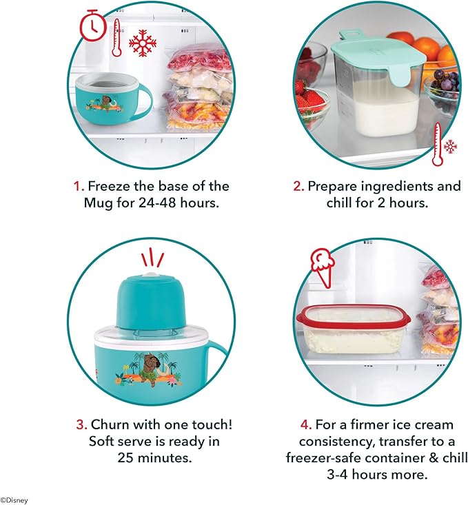 Disney Dash My Mug Ice Cream Maker - Makes Single Serving of Gelato, Frozen Yogurt, Sorbet & More - Easy to Clean & Use - Moana, 1 Bowl