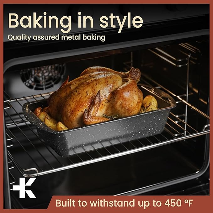 Nonstick Loaf Pan Set Pack of 1, Carbon Steel 11" Large Baking Bread Pan, Oven Safe Up to 450°F, PFOA, PFOS, PTFE Free, Space Saving Stackable Design, Stain Resistant, Dishwasher Friendly, Gray Marble