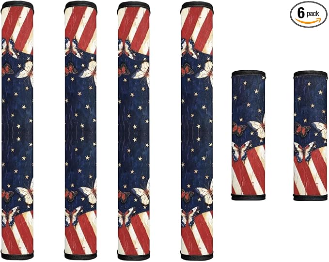 Fourth of July Decor Refrigerator Door Handle Covers Set of 6 Kitchen Electrical Appliances Handle Protector Anti-Slip Fridge Microwave Oven Decor Home Accessories, American Flag Butterfly