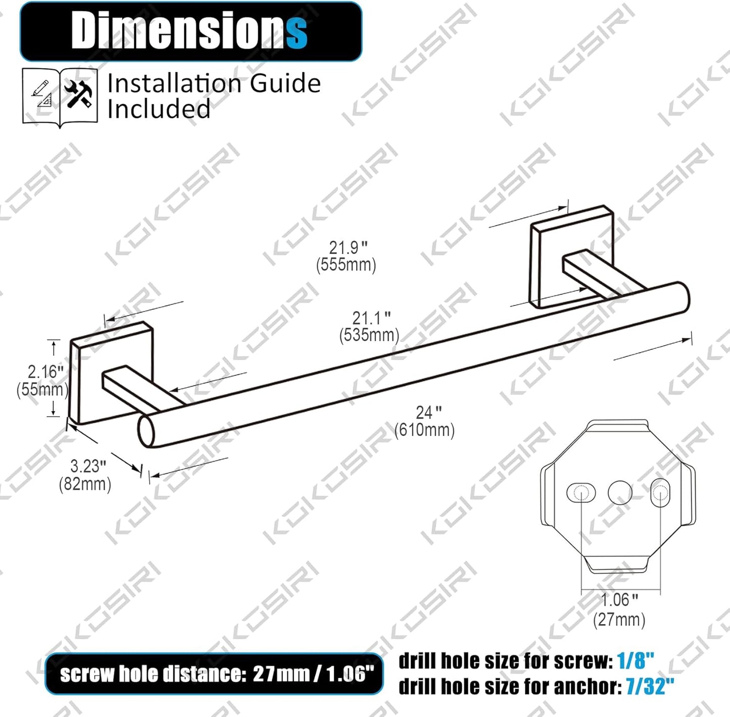 KOKOSIRI Bathroom Towel Bar Bath Towel Holders for Toilet Kitchen Cabinet Wall Mount 24 Inch, 2 Pack Oil Rubbed Bronze Stainless Steel B4005ORB-L24-P2