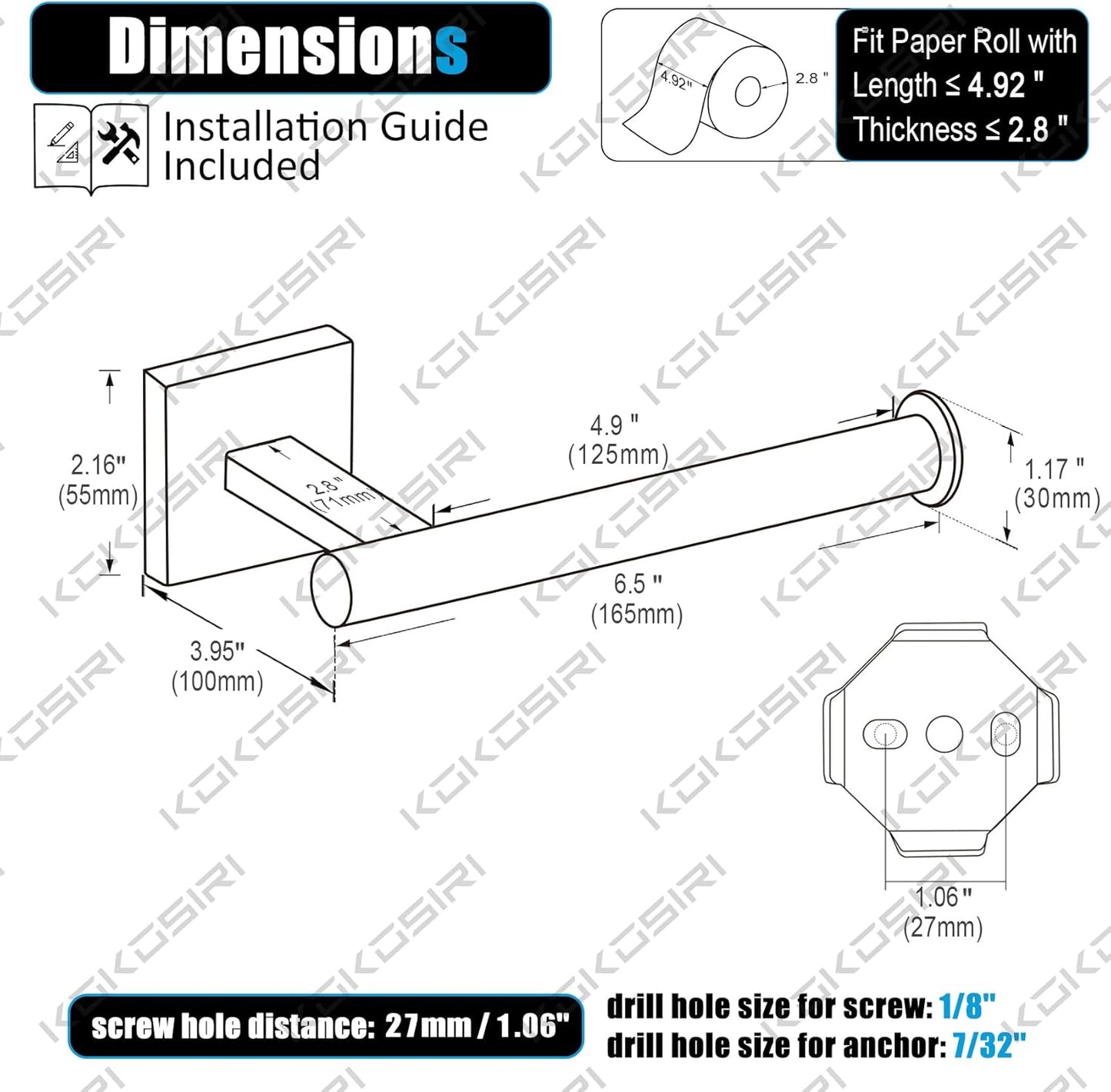 KOKOSIRI Toilet Paper Holder for Bathroom Toilet Roll Holder Hold Mega Rolls Wall Mounted, Matte Black Stainless Steel B2008BK
