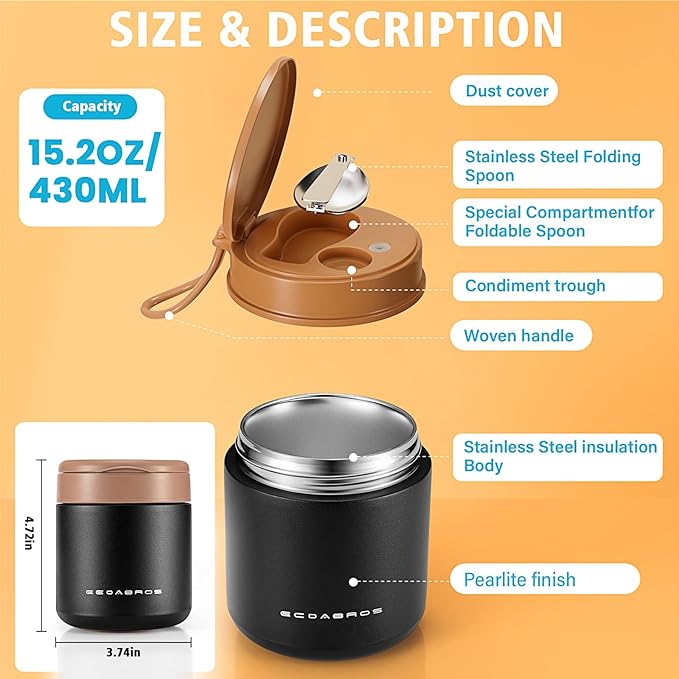 15.2oz Kids Thermo for Hot Food – Vacuum Insulated Food Jar with 316 Stainless Steel Interior, Leakproof Wide Mouth Soup Thermos for School Lunch (Capybaras Blue)