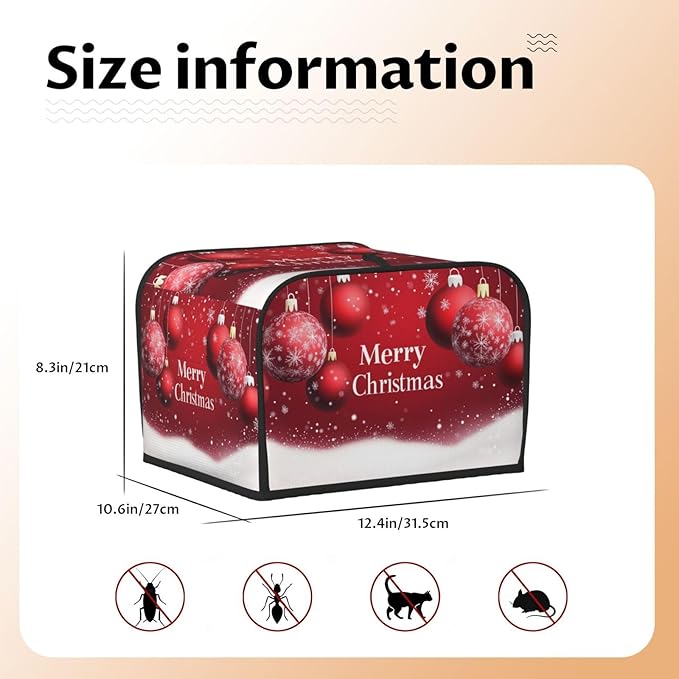 Toaster Cover 4 Slice Red Ball Christmas Pattern Kitchen Small Appliance Covers with Pockets Dust and Fingerprint Protection