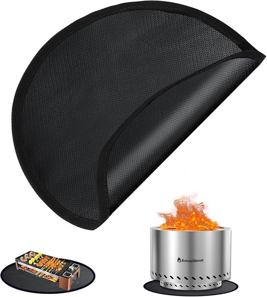 20 Inch Fireproof Mat for Outdoor Grill & Fire Pit - Amazstove Round Heat Resistant BBQ Mat, Under Grill Mat & Deck Protector for Patio, Lawn, Wood Decks（Glossy Black） (Black, 20 inch)