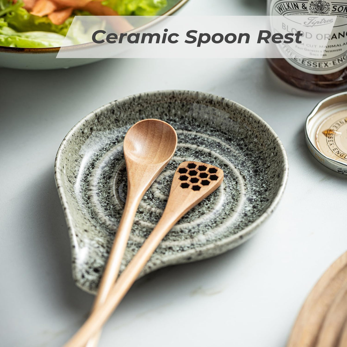 LAUCHUH Spoon Rest for Stove Top, 5 inch Ceramic Spoon Holder for Kitchen Countertop Large Spatula Holder for Ladle, Spoons or Tong, Farmhouse Decor, Special Gray