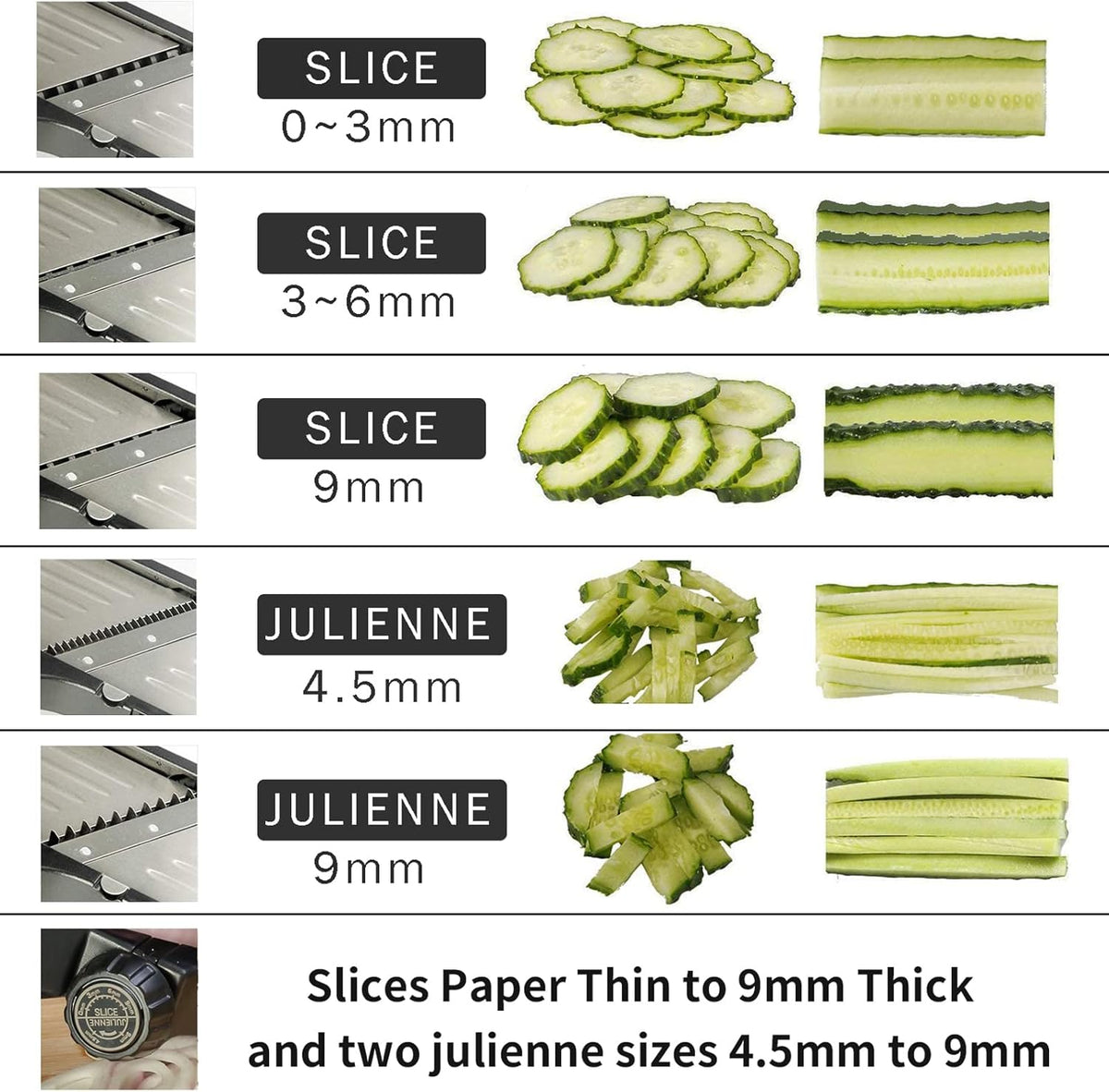 Mandoline Slicer, Adjustable Mandoline Slicer for Kitchen, Stainless Steel Mandolin Vegetable Chopper for Potato, Julienne Cutter with Cut-Resistant Gloves, Black