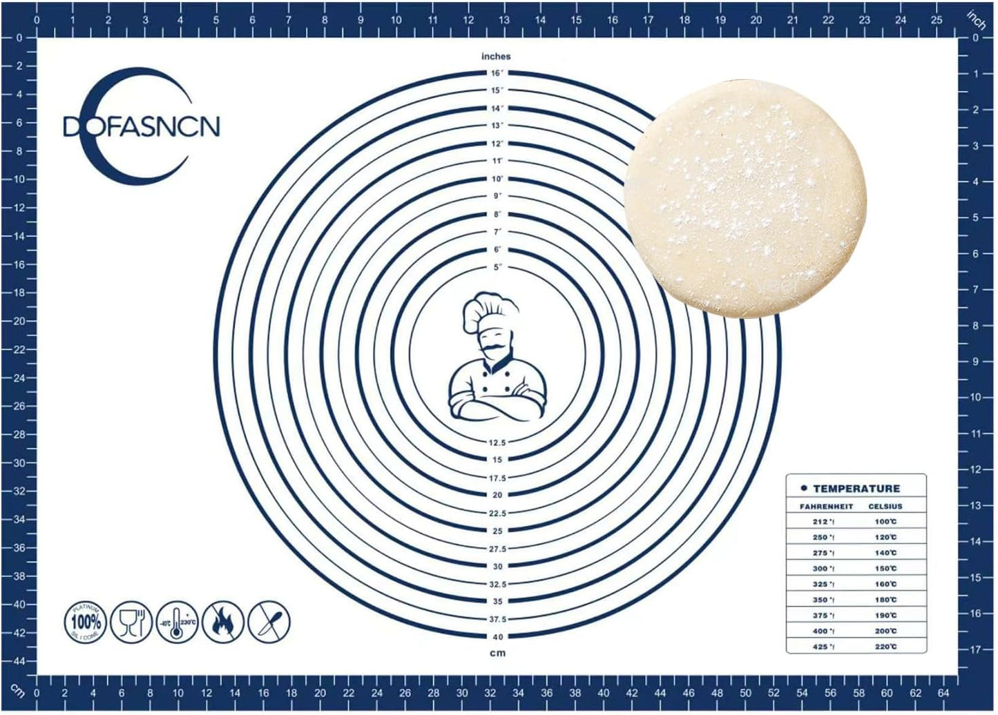 Large Silicone Pastry Mat for Rolling Dough Non Slip Non Stick Silicone Mats for Kitchen Counter 28x20"Blue