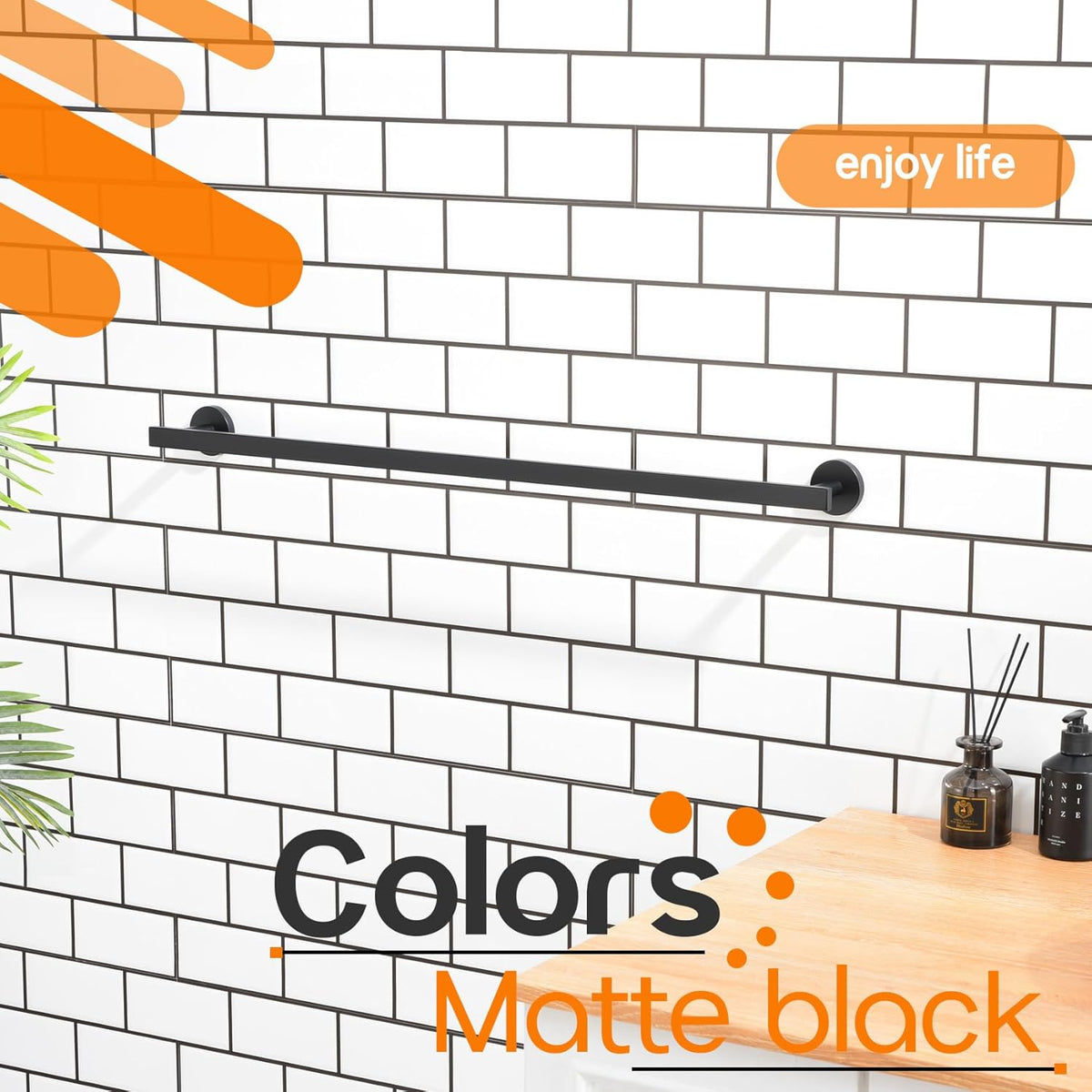 36 Inch Bathroom Towel Bar Bath Towel Rack Kitchen Towel Holder Long Towel Rails Wall Mounted SUS304 Stainless Steel Matte Black AN4001MB-L36
