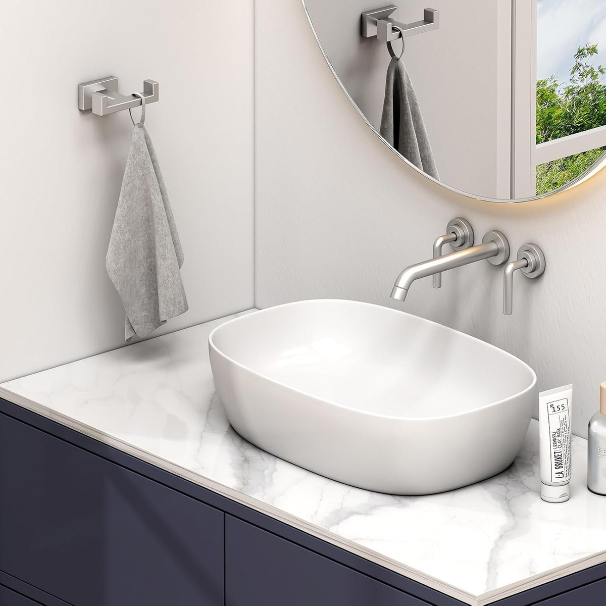 Suyar Double Towel Hook Brushed Nickel, SUS 304 Stainless Steel Bathroom Towel Holder, Coat Robe Wall Hook