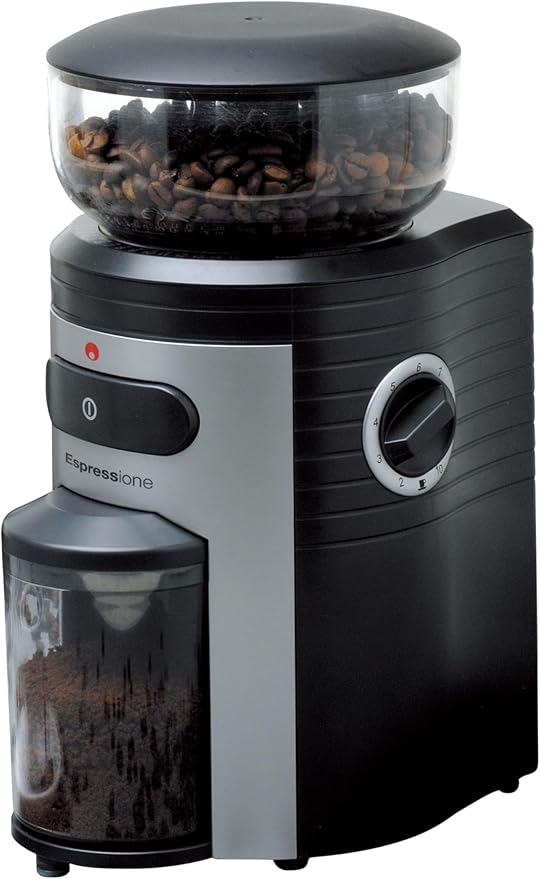 Espressione Professional Conical Burr Coffee Grinder, Black/Silver, 8.5-Oz.