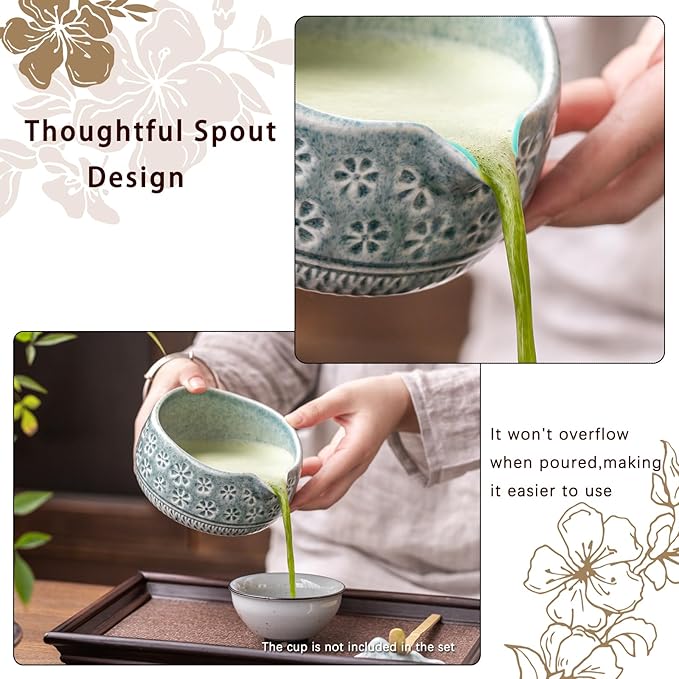 Buucup Matcha Whisk Set, Ceramic Matcha Kit Includes Matcha Bowl, Matcha Whisk and Holder, Bamboo Scoop, Scoop Rest, Sifter and Tea Towel - 7 Pcs Matcha Kit for Matcha Lovers (Blue)