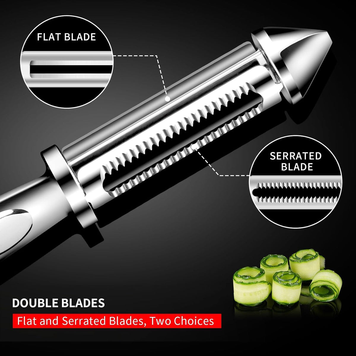 MAD SHARK Vegetable Peeler for Kitchen, Potato Peeler, Fruit Carrot Veggie Peelers, Design with Ergonomic Non-Slip Handle, I-Shaped Stainless Steel Serrated（Flat/Serrated Blade 2 in 1）