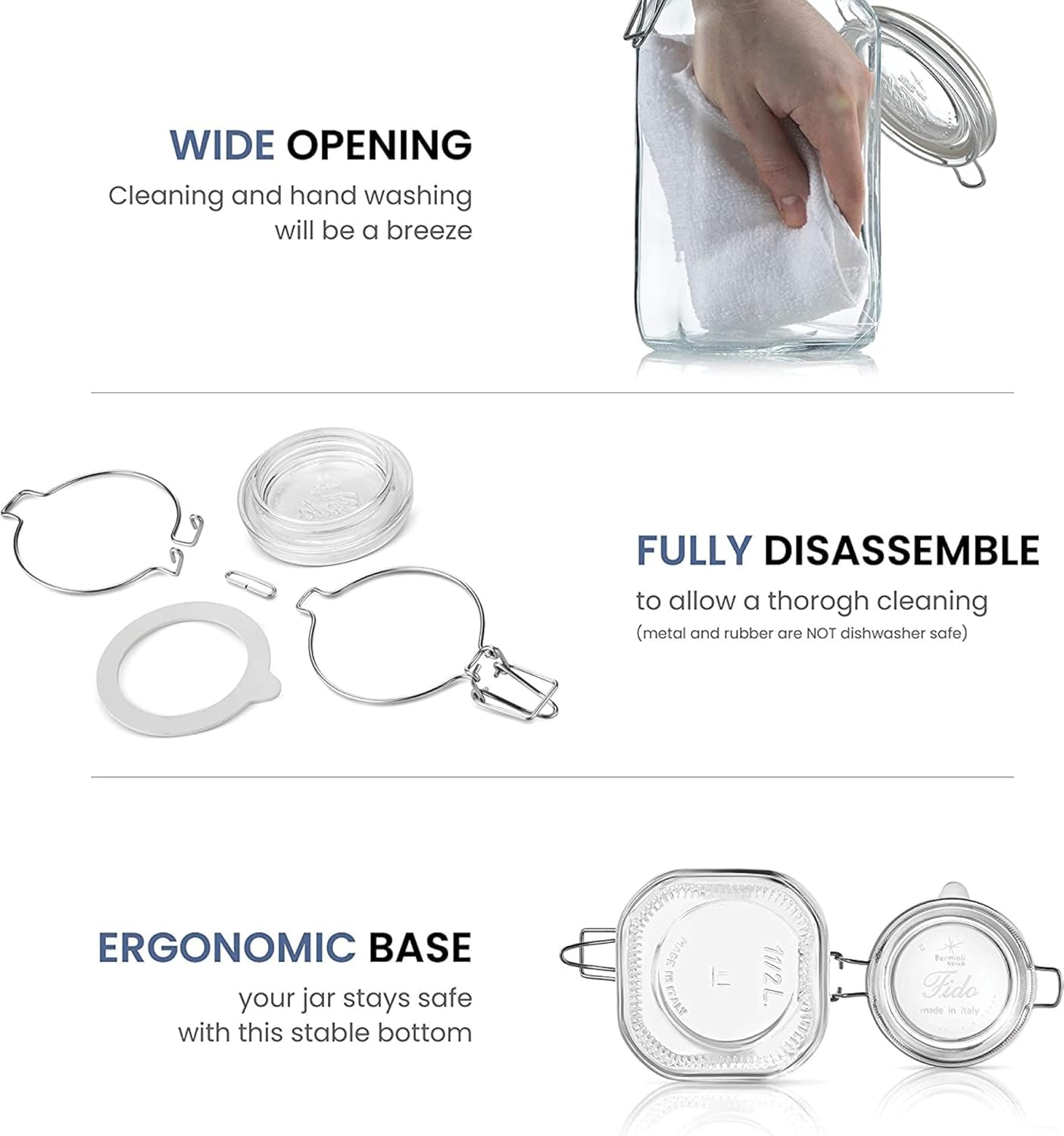 Bormioli Rocco - 11381000725 Fido Clear Glass Jar with 85 mm Gasket, 1.5 Liter KC74556