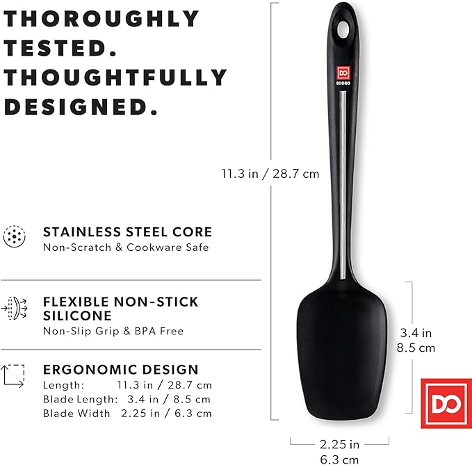 DI ORO Seamless Series Silicone Spoon Spatula - BPA Free Pro-Grade Non-Stick 600ºF Heat-Resistant Rubber Spoonula - Versatile Silicone Kitchen Scraper Utensil for Baking and Cooking (Black)