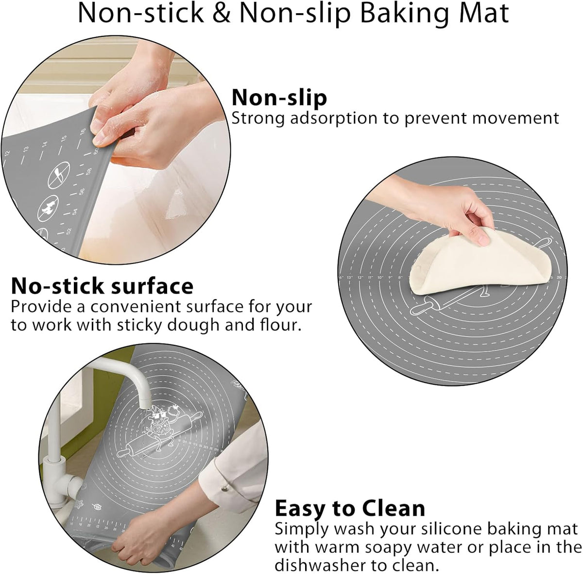 Silicone Baking Mat 32x24 inch, Extra Thick Non-stick Pastry Mat with Measurements and Edge Heightening, Food Grade Silicone for Countertop Dough Rolling Making Bread, Cookies, Pizza, Fondant, Pasta