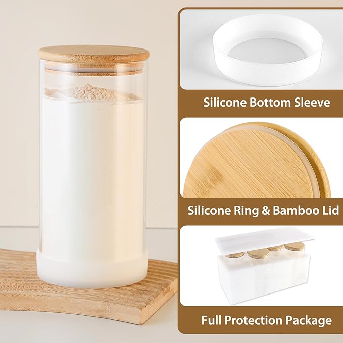 TBWIND 53oz Round Glass Storage Containers with Bamboo Lids – 4 Pack Large Airtight Glass Jars for Pantry Organization, Kitchen Dry Food, Flour, Cereal, Coffee Beans & Staples