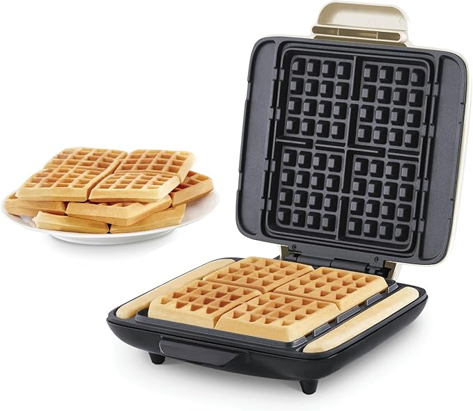 DASH No-Drip Waffle Maker - Four Waffle Molds, Nonstick Waffle Iron with Quick Heat-Up, Nonstick Surface - Perfect Waffle Maker for Kids and Families, Just Add Batter