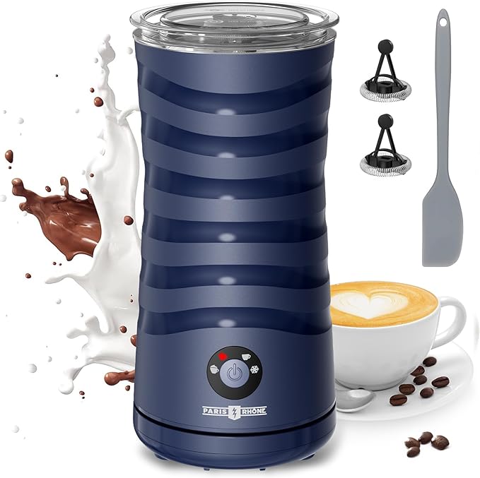 Milk Frother, Paris Rhône 4-in-1 Milk Steamer and Frother, Hot & Cold Foam Milk Warmer with Temperature Control, Auto Shut-Off Frothers for Coffee, Latte, Cappuccino, Macchiato, Blue