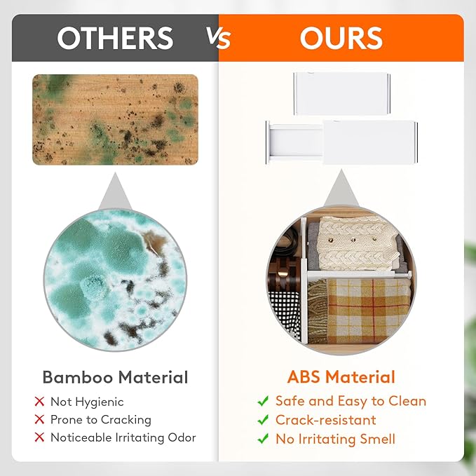 Lifewit 8 Pack 6" High Drawer Dividers 34-56cm/13.5-22" Adjustable Drawer Organizer for Clothes/Utensils, Expandable Drawer Separator in Dresser/Kitchen/Bedroom/Office Organization & Storage White