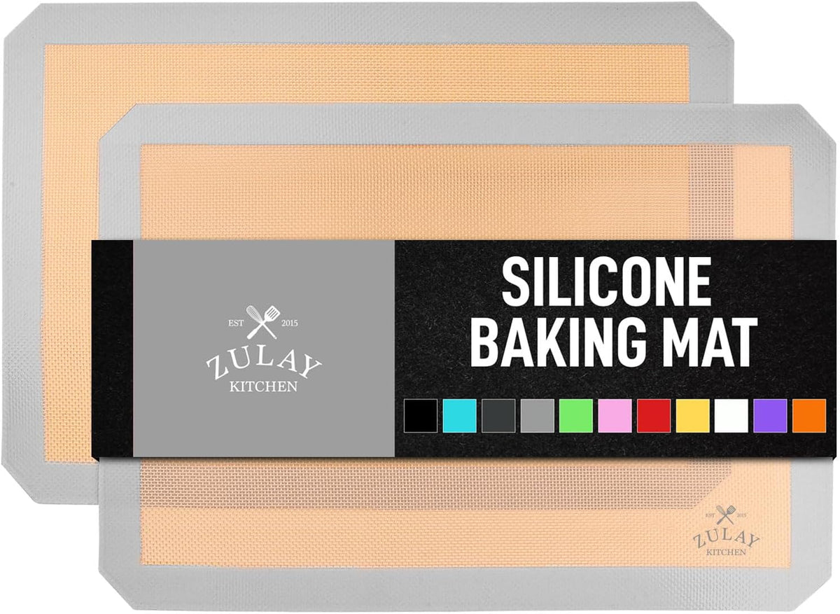 Zulay Kitchen (2 Pack) Silicone Baking Mat Sheet Set - Reusable Baking Mat Nonstick - Half Sheet Baking Mat For Oven - 16.5" x 11.6" (Light Gray)