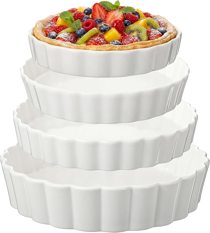 4 Packs Ceramic Pie Pan Set 6/7 /9/11 Deep Pie Plate Round Baking Dish Quiche Baking Dish Bakeware Tart Molds Oven Safe for Serving