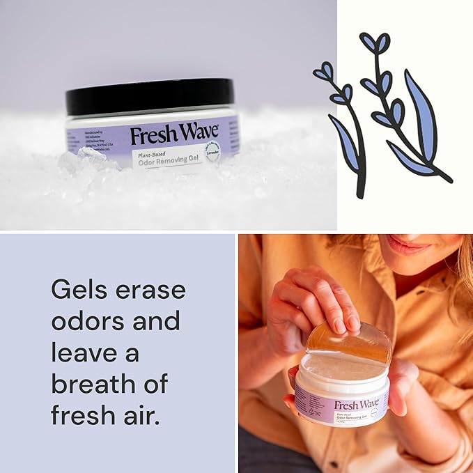 Fresh Wave Lavender Odor Removing Gel, 7 oz., Pack of 6 - Safer Odor Absorbers for Home, Natural Plant-Based Odor Eliminator, Every 7 oz. lasts 15-30 Days, For Cooking, Trash & Pets