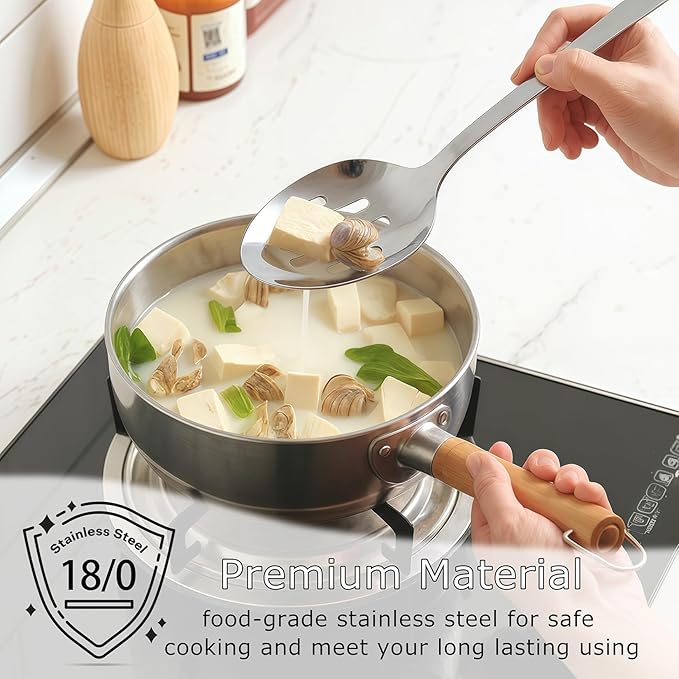 Cooking Utensils Set 4pcs - Stainless Steel Kitchen Utensils, Heavy Duty Metal Utensils Set with Stainless Steel Spatula Set Wok Spatula, Serving Spoons, Ergonomic Handle and Dishwasher Safe